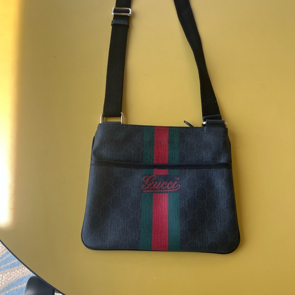 Gucci Black and Red Messenger Bag with Signature Design